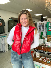 Load image into Gallery viewer, faux leather puffer vest, red
