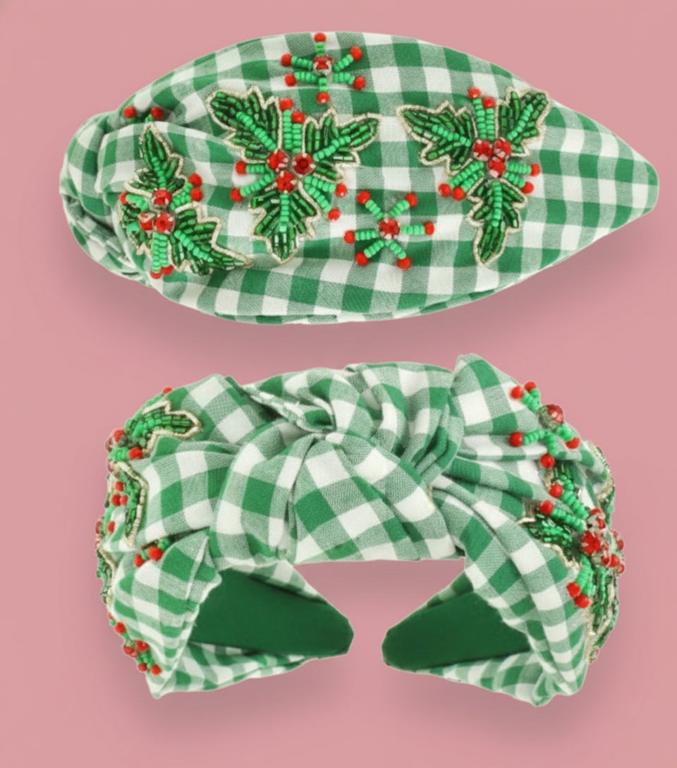 gingham mistletoe headband