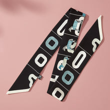 Load image into Gallery viewer, twilly skinny scarf, black abstract
