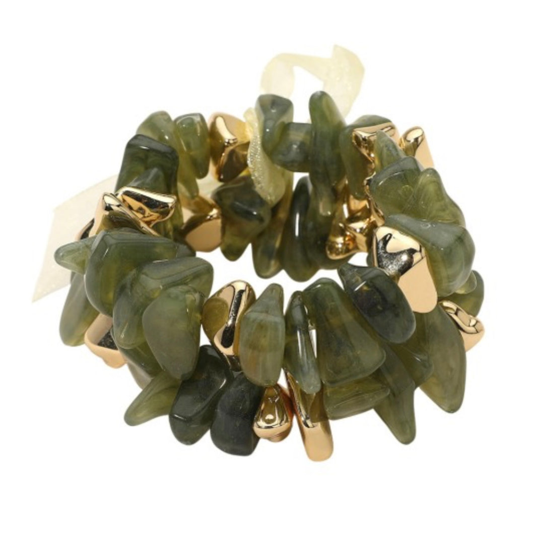 chunky marbled bracelet set, green