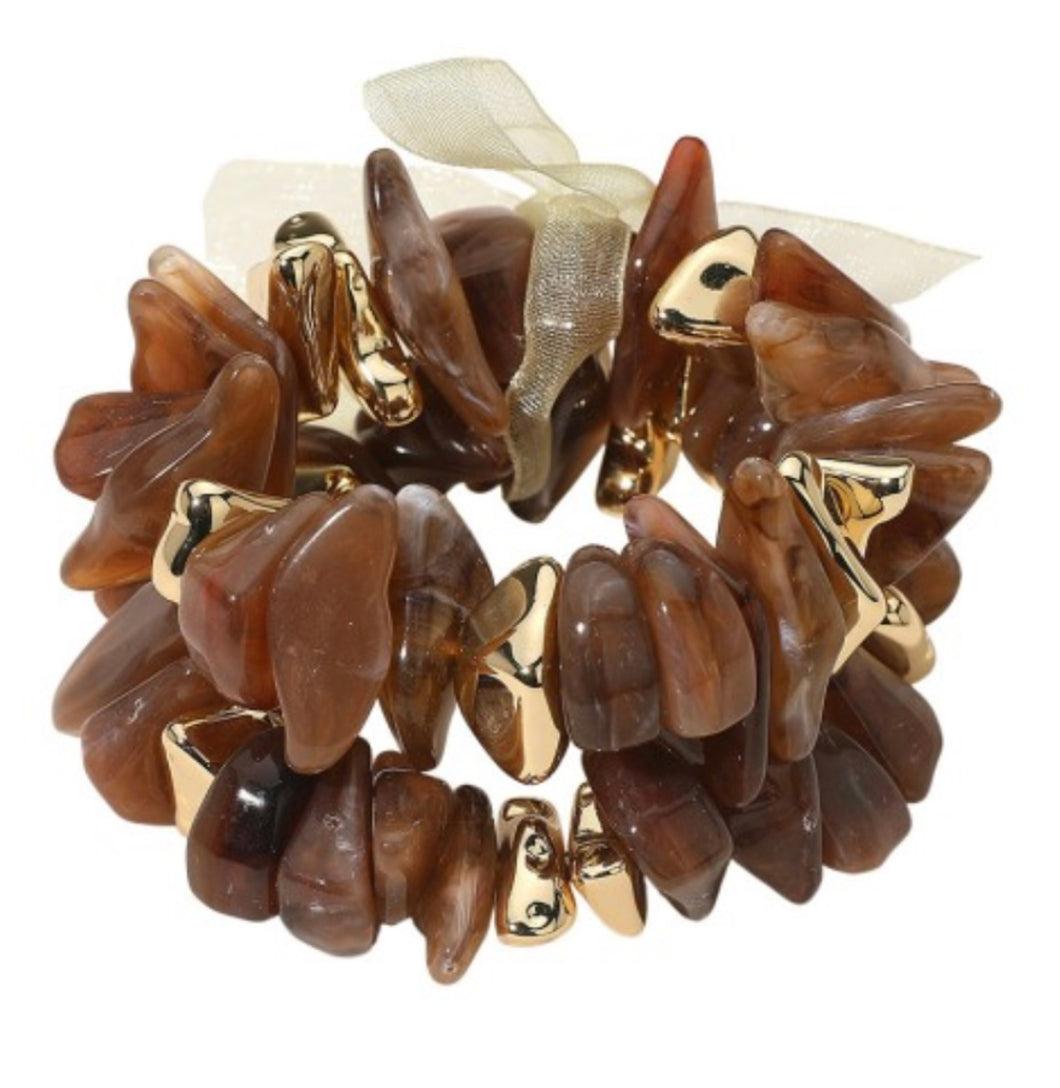 chunky marbled bracelet set, brown