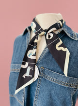 Load image into Gallery viewer, twilly skinny scarf, black abstract
