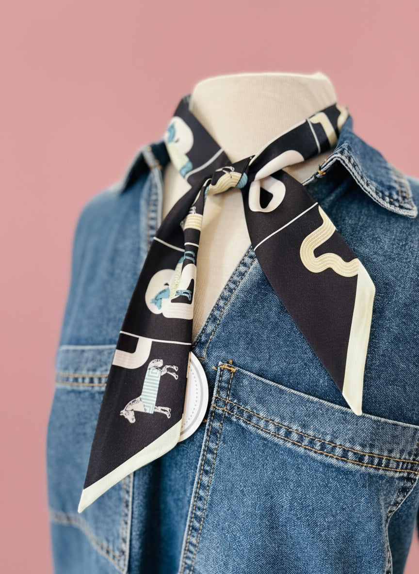 twilly skinny scarf, black abstract