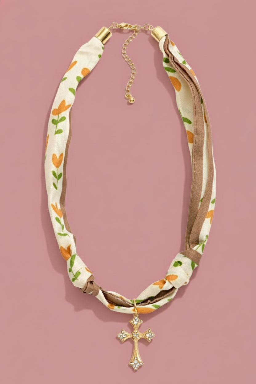 floral cross scarf necklace