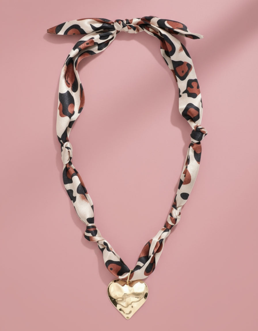leopard heart scarf necklace