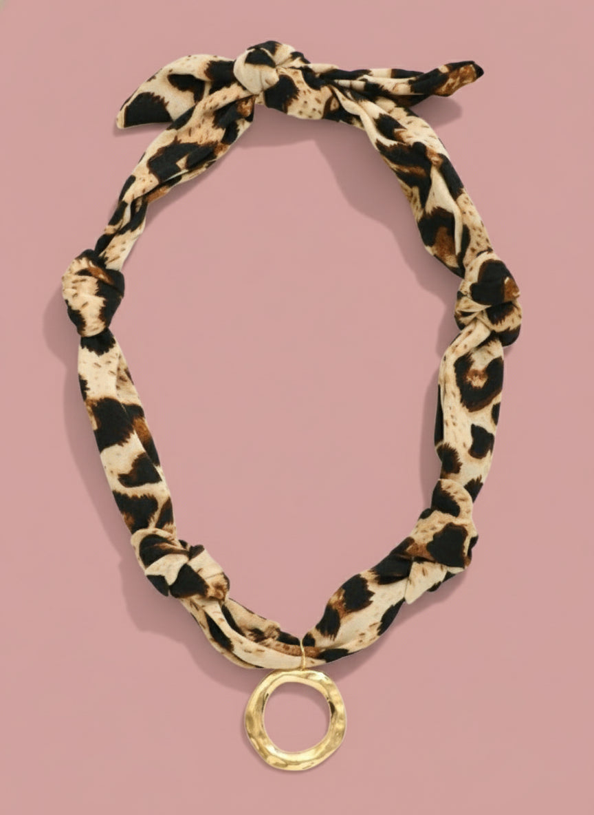 cheetah circle pendant scarf necklace