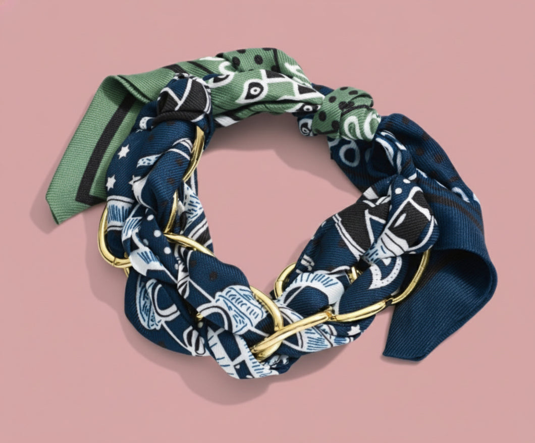 navy + green chain link scarf bracelet