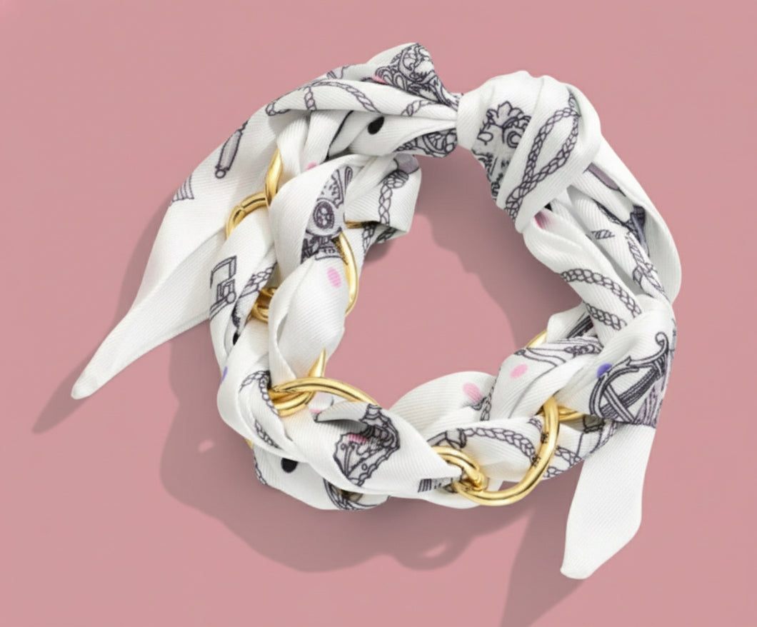 white printed chain link scarf bracelet