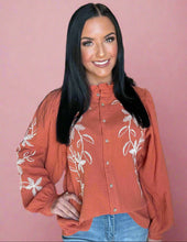 Load image into Gallery viewer, autumn embroidered blouse, rust
