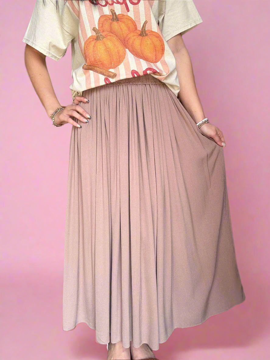 smocked band pleated maxi, mocha