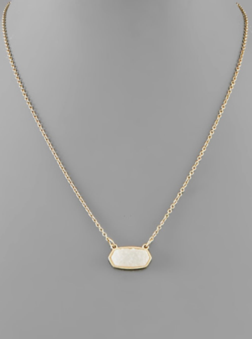 hexagon druzy necklace, white