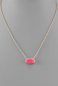 hexagon druzy necklace, pink