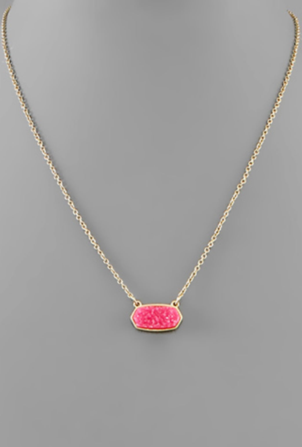 hexagon druzy necklace, pink