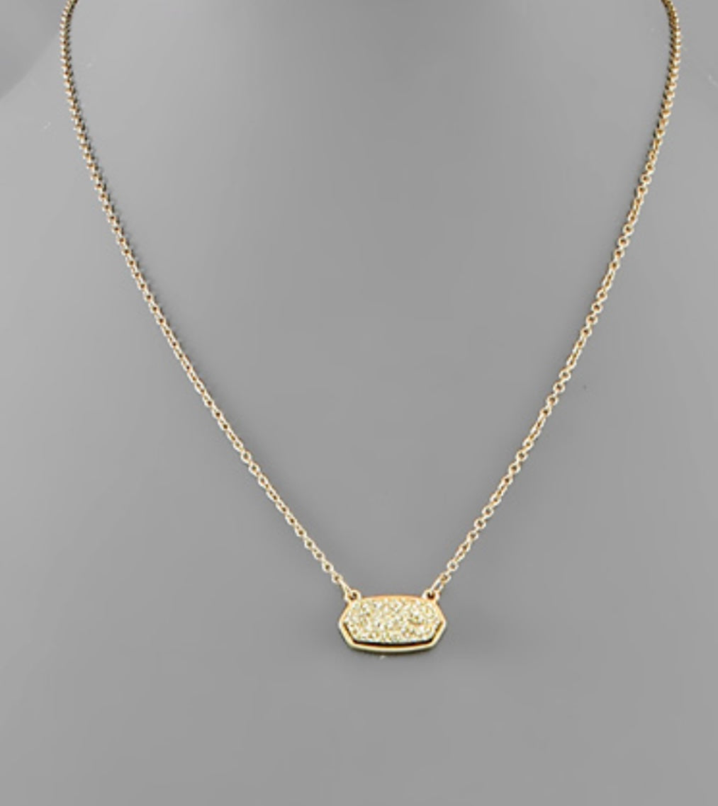 hexagon druzy necklace, gold