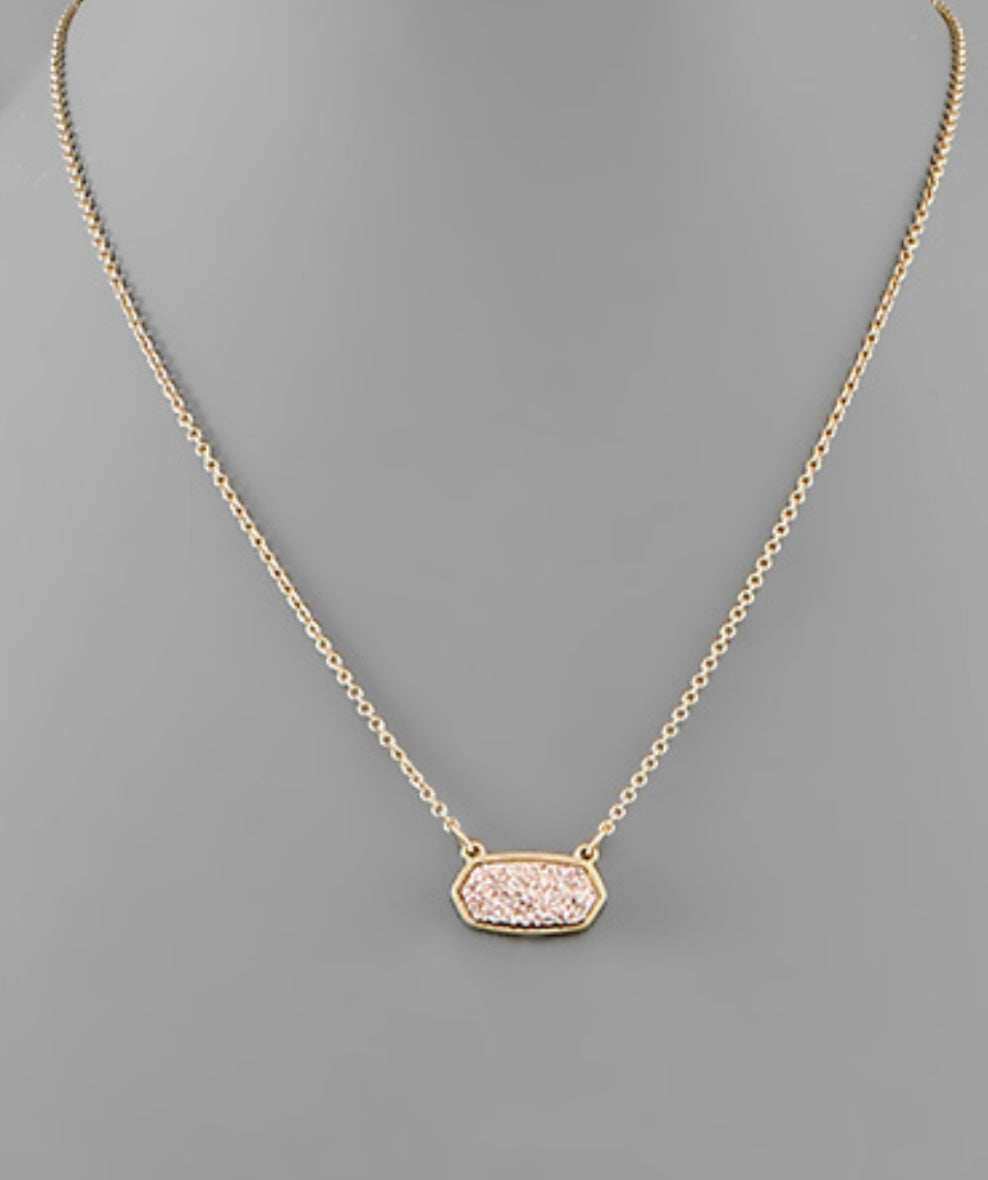 hexagon druzy necklace, rose gold