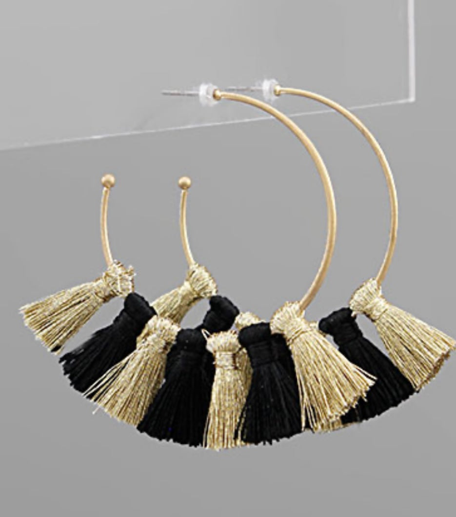 tassel hoops, black + gold