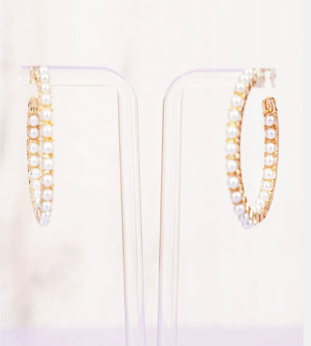 pearl inside-out earrings, goldtone