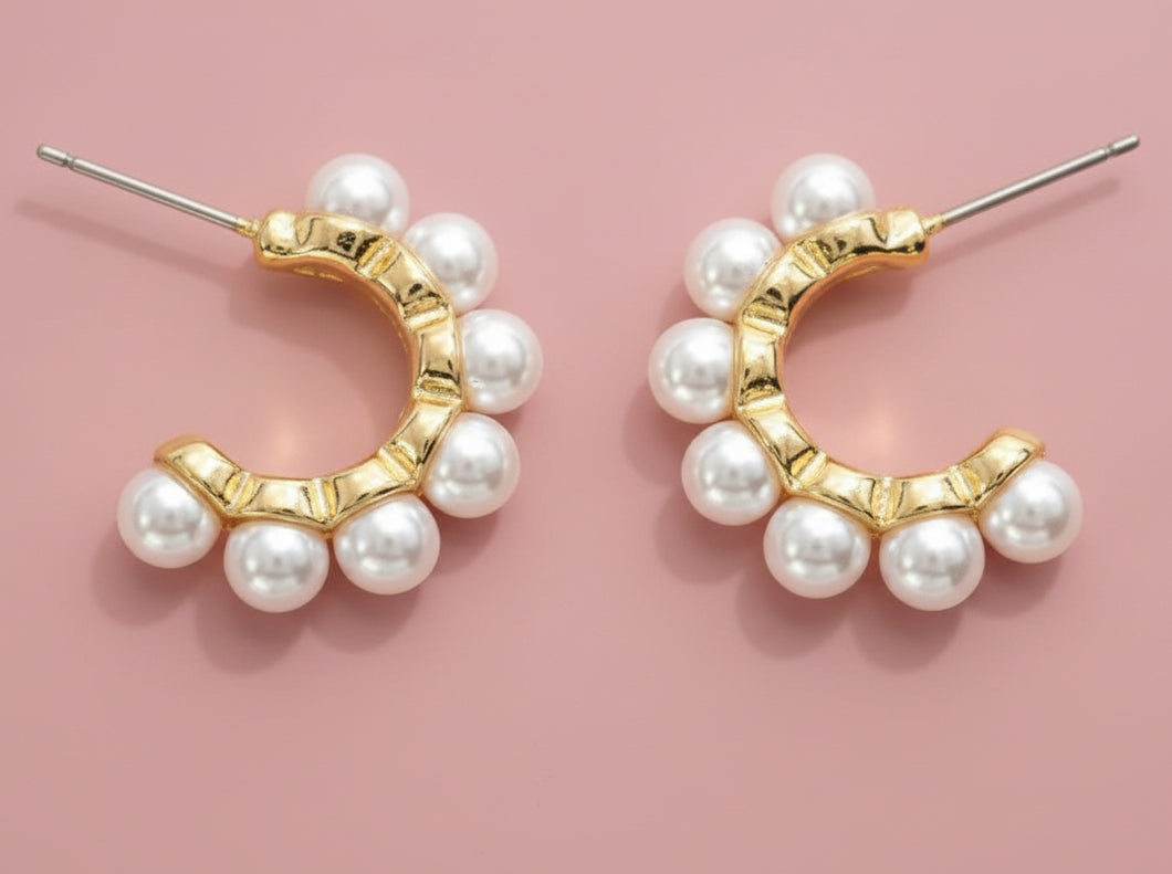 pearl huggie hoops