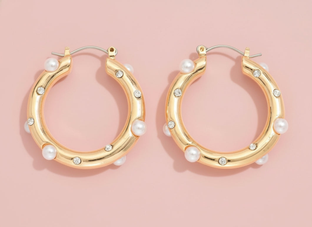 pearl + rhinestone hoops