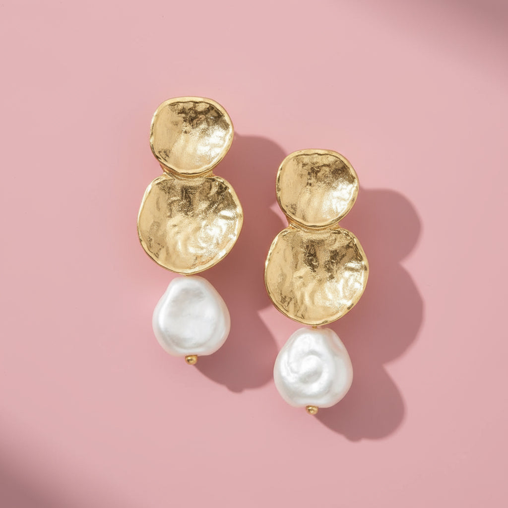 hammered dangles with pearl