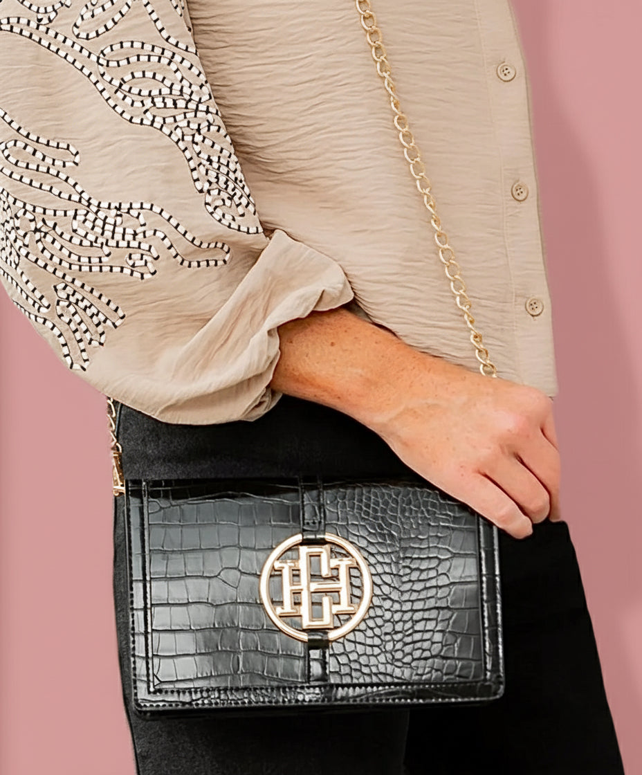 cecilia circle logo handbag black ec | caroline hill