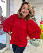 Load image into Gallery viewer, festive pleated top, red
