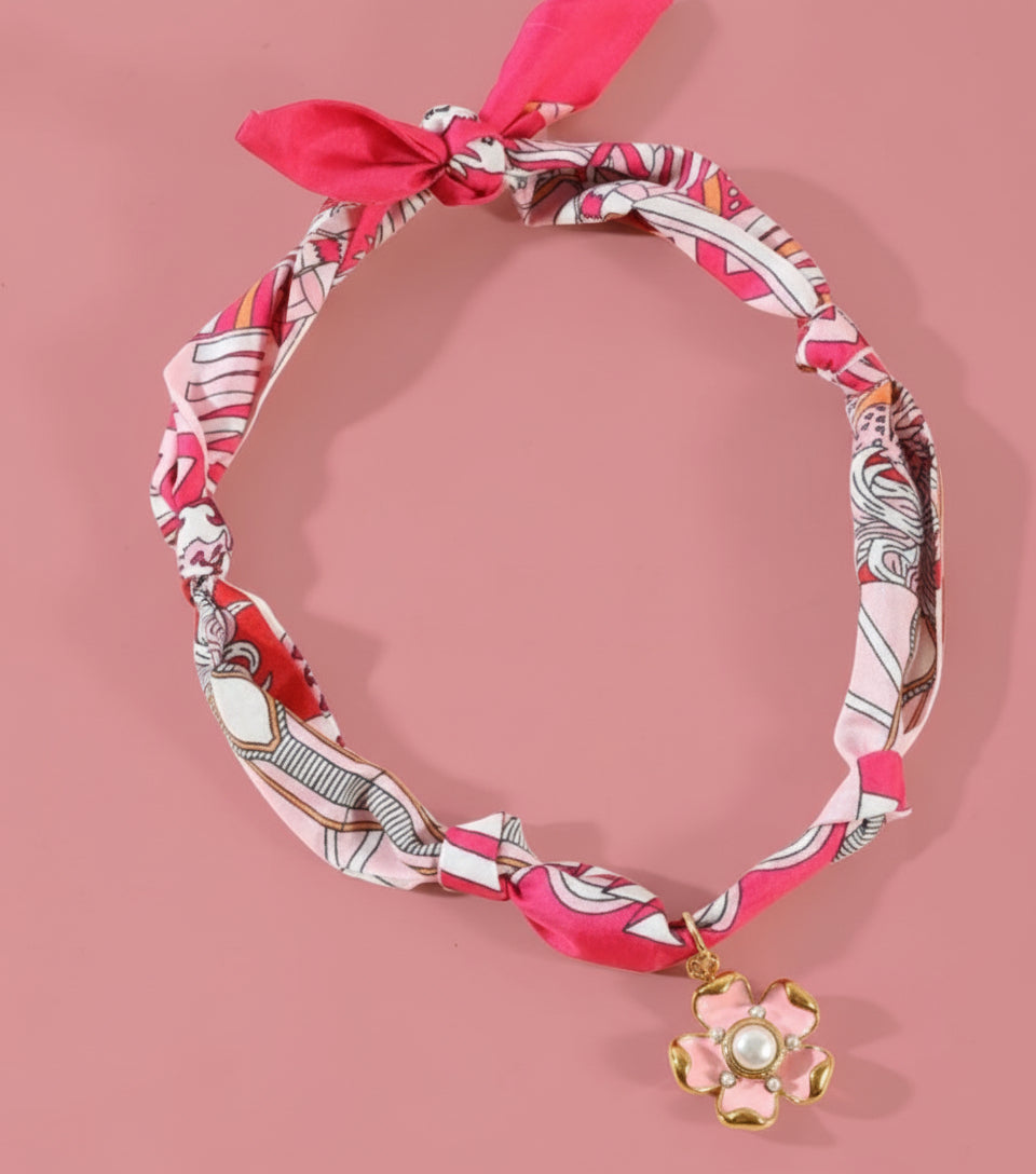 scarf necklace, pink floral