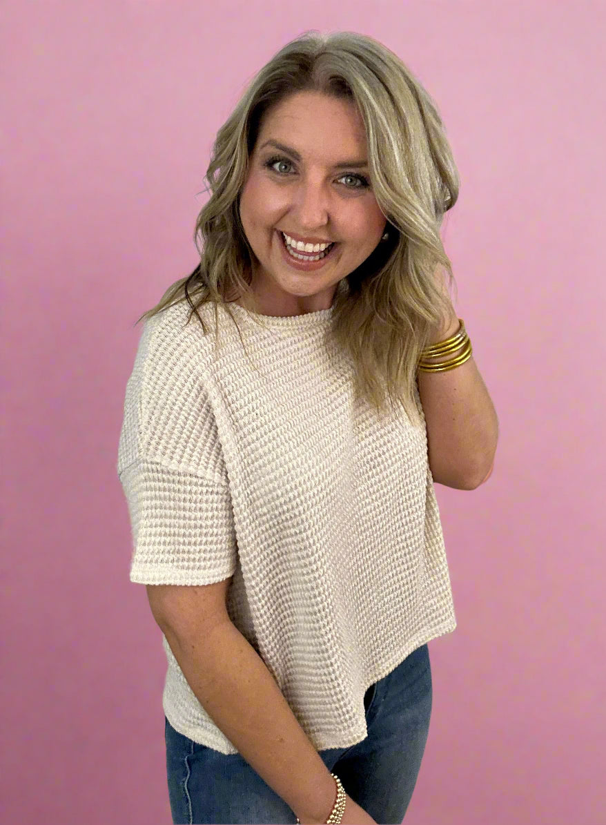 lightweight jacquard sweater, sand beige