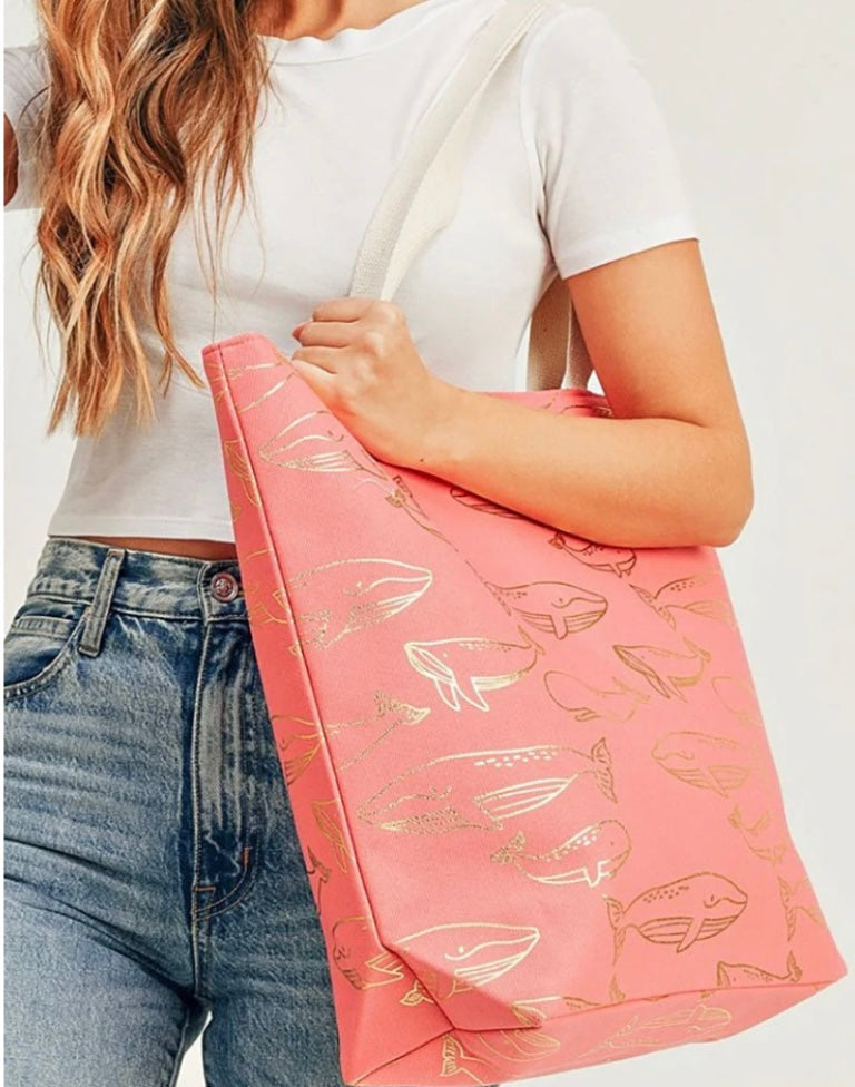 beach bum tote, coral