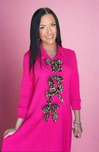 Load image into Gallery viewer, leopard bow midi dress, pink
