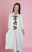 Load image into Gallery viewer, leopard bow midi dress, beige
