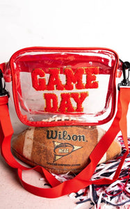 gameday bag, clear + red