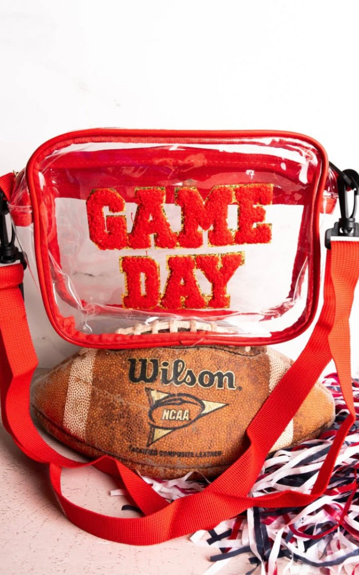 gameday bag, clear + red