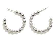 Load image into Gallery viewer, silver bead hoop earrings

