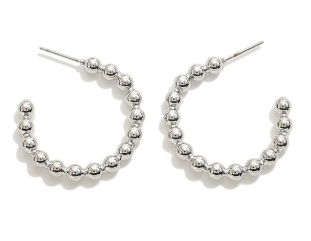 silver bead hoop earrings