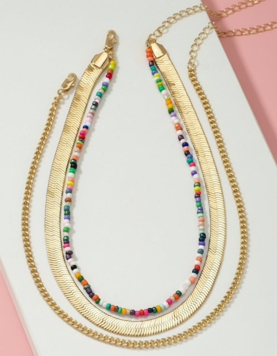 herringbone + seed bead layering necklace