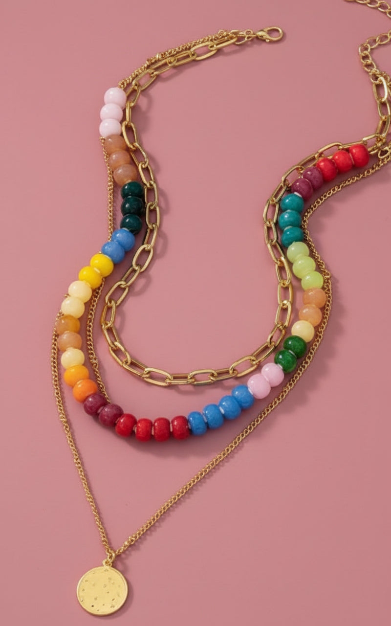 multi bead + chain layered necklace