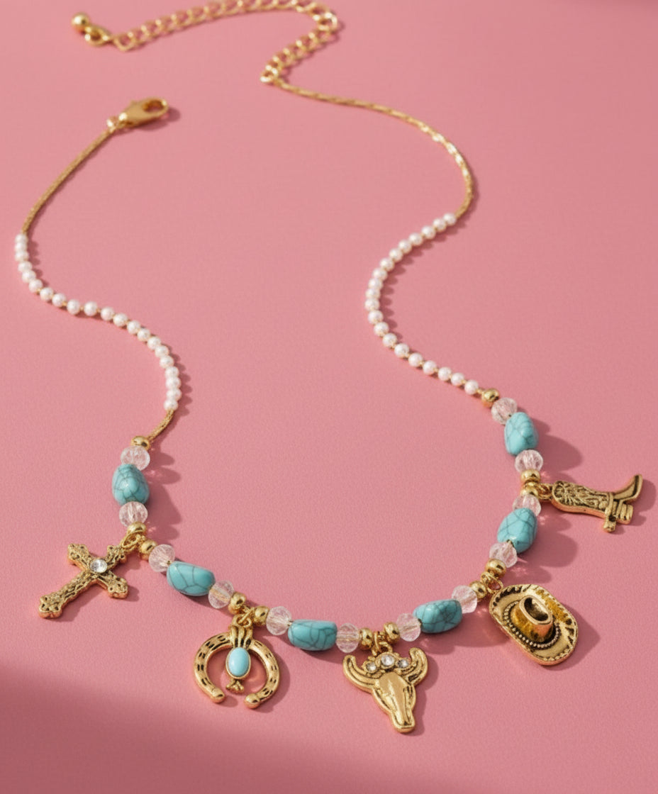 turquoise western charm necklace