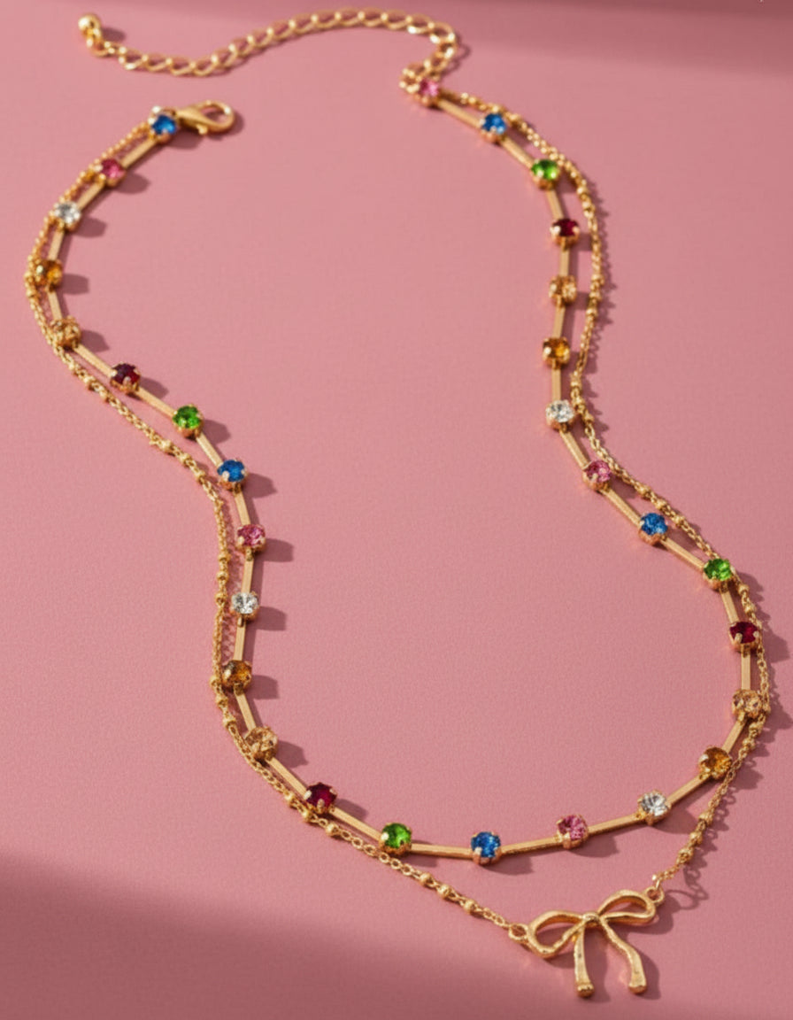 gemstone + bow layered necklace