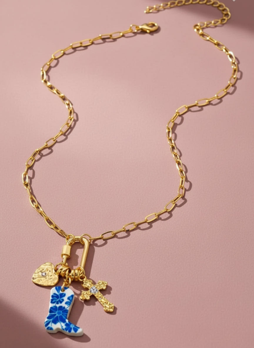 cowboy boot charm necklace