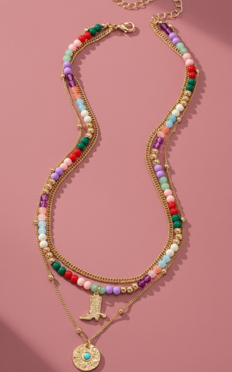multi beaded charm necklace