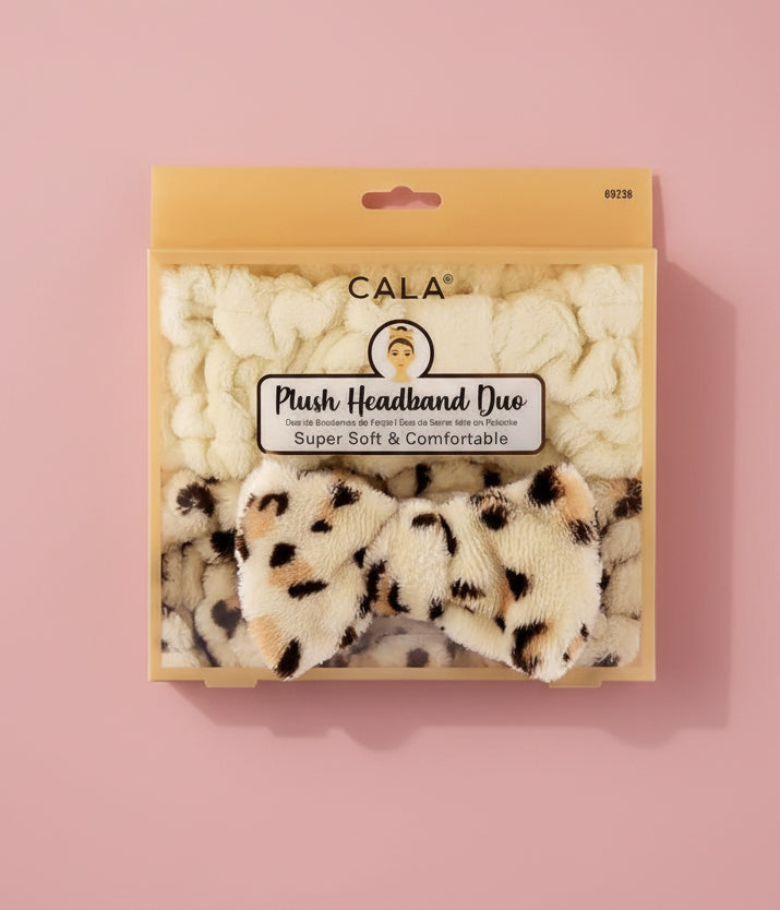 spa headband set, leopard + cream