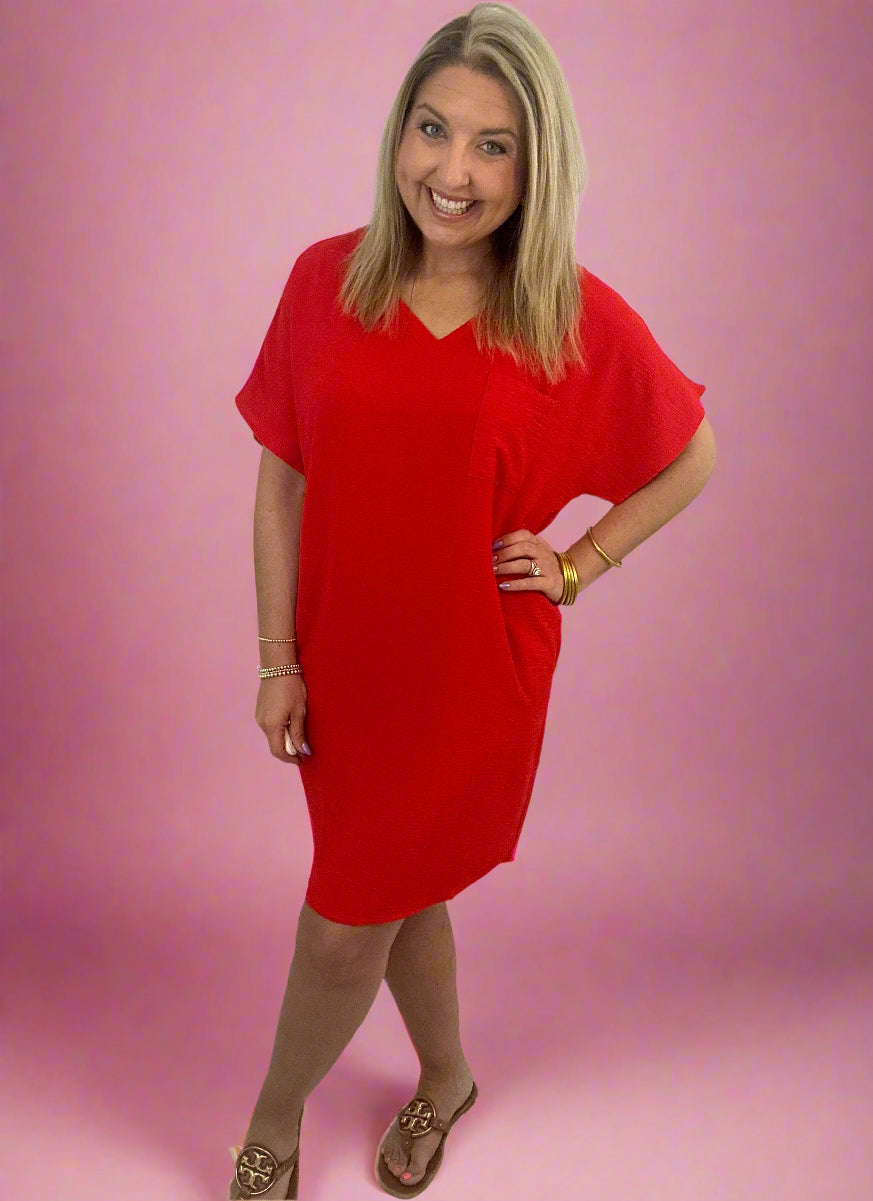 airflow pocket dress, red