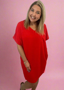airflow pocket dress, red