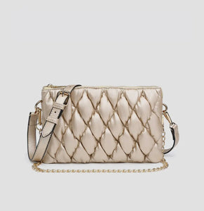 puffer quilted crossbody with chain, gold