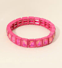 Load image into Gallery viewer, glam factor rectangular crystal stretch bracelet, raspberry sparkle
