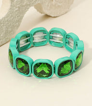 Load image into Gallery viewer, chunky cushion cut crystal stretch bracelet, green
