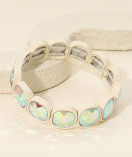 Load image into Gallery viewer, chunky cushion cut crystal stretch bracelet, opal glow
