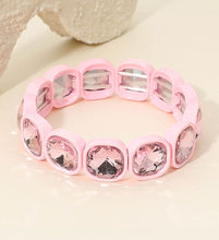 Load image into Gallery viewer, chunky cushion cut crystal stretch bracelet, pink pop
