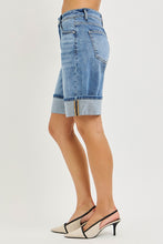 Load image into Gallery viewer, high-rise mid length cuffed shorts, medium wash denim | risen
